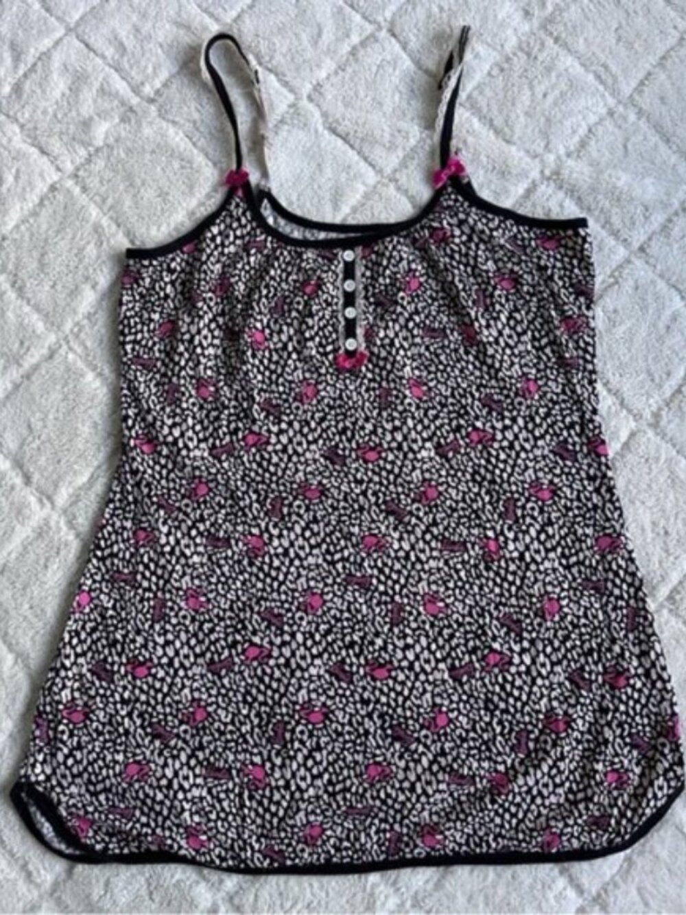 Barbie | Black White & Pink Logo Nightgown Teddy | Size Medium